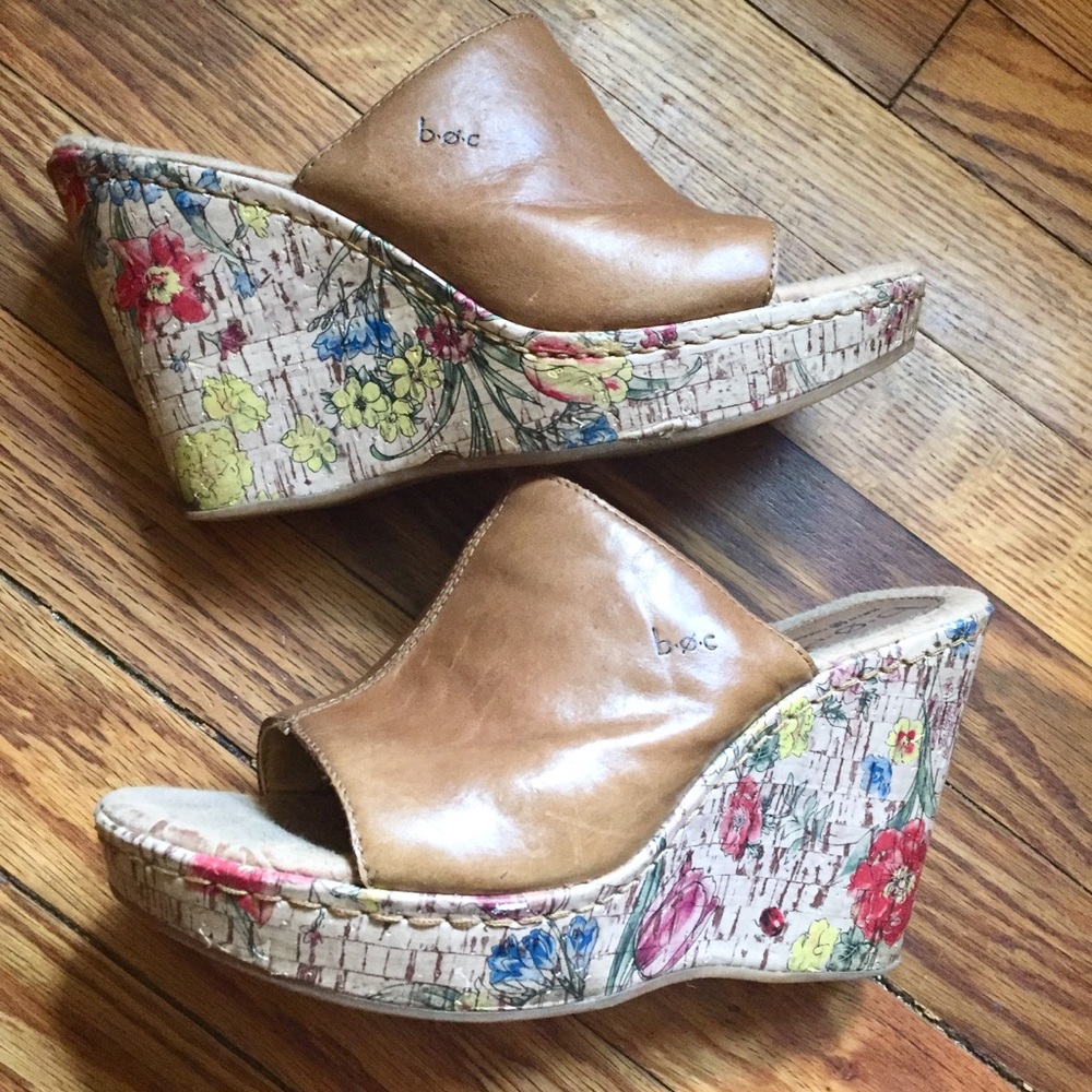 Born Concept Leather Floral Wedges
